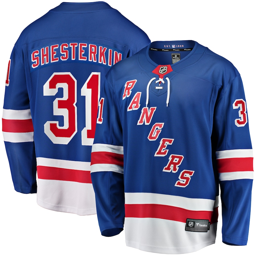 Men New York Rangers #31 Igor Shesterkin Fanatics Branded Blue Home Breakaway Player NHL Jersey